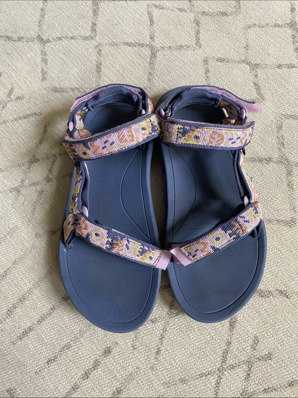 Teva Women's Navy Footbed Sandals with Pink Patterned Straps